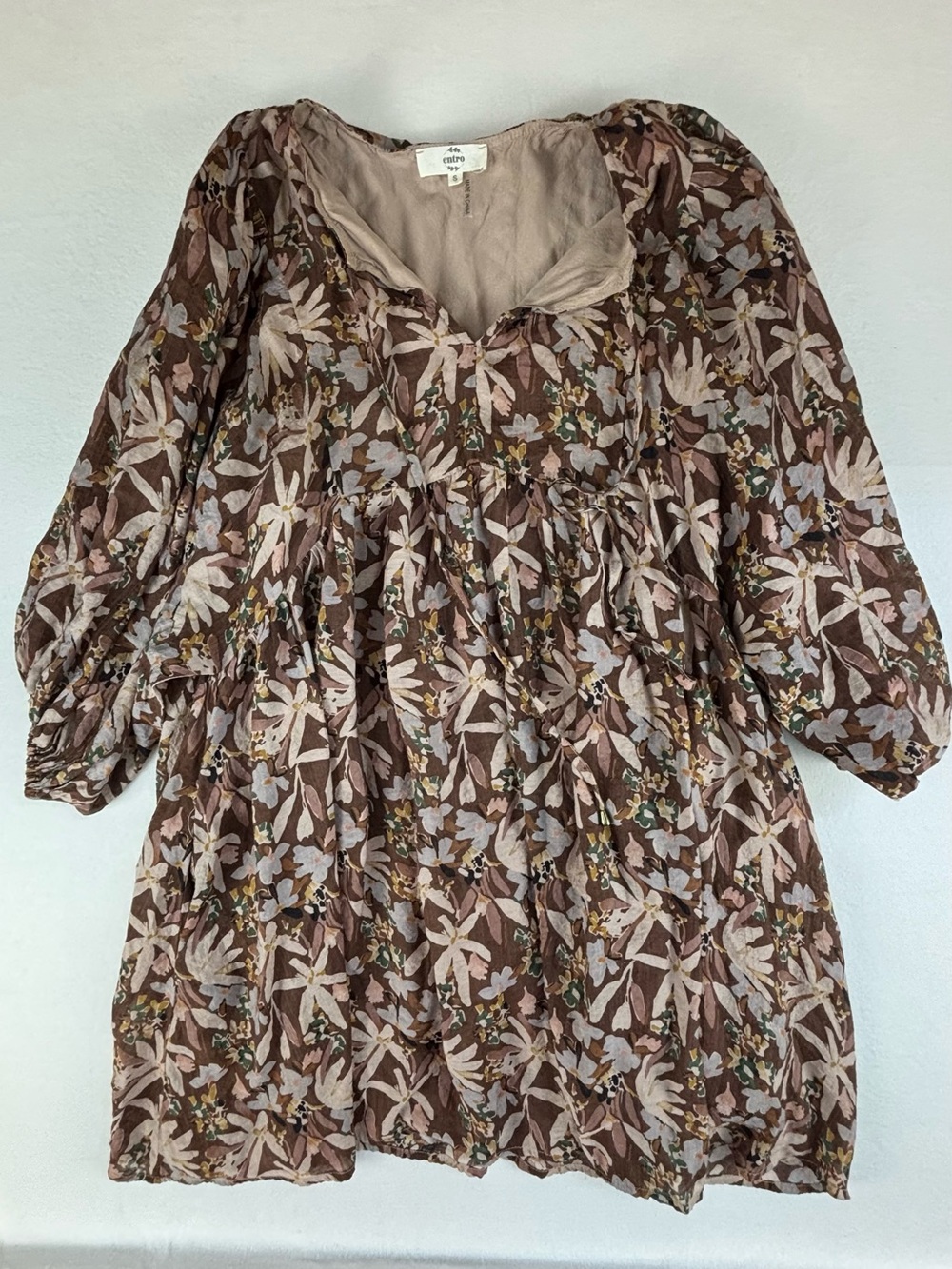 entro Brown Floral Tiered Dress with Blush and Sage Accents